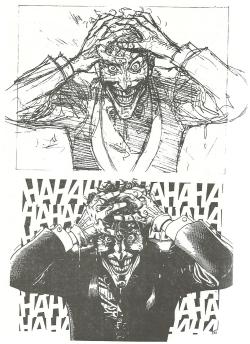 colsmi:Brian Bolland’s pencils for one of The Killing Joke’s most iconic shots of The Joker, from 1988’s Ark #24.