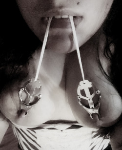 b0undbydesire:Love my clover clamps, they hurt so good!  Never underestimate well placed clamps/clothes pegs, UNF!    Last ‘selfie’ for a while (maybe altogether) just haven’t been feeling like taking any photos, and I don’t see it changing for