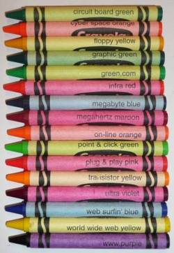flusschen:  meanwhile in 1997 these cutting edge internet themed crayons were born 