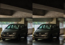 Parking garage This is a 3D photo, cross your eyes to merge the two pictures to see it in 3D