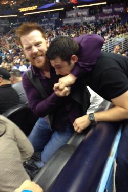 drummergrl1310:  Sheamus getting rowdy at the basketball game.   Ah I want Sheamus to put me in a headlock! :/