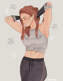 karawek: Don’t tell me she wouldn’t help her father repair turrets ……. also my excuse to draw Brigitte in a halter top oops 