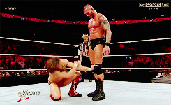 Daniel Bryan taking a page from Cena, climbing Randy&rsquo;s thighs!