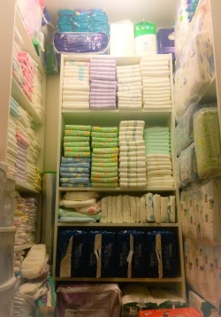skyem:  wet-pants-diapers-1:  itsageplaybaby:  skyem:  smallsoftbeep:  skdlz:  City diapers are a nice edition to the collection :)  It’s a walk-in diaper closet! And I thought my stash at one point was a bit much…