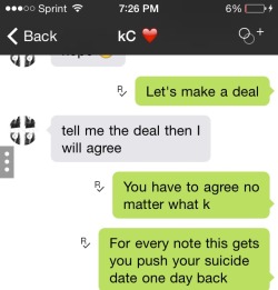 downcastchild:  pain-always-hurts has set her suicide date she made a deal with me , for every note this gets she will push that date one day back , this is real she has tried before. All I ask is that you please reblog and maybe send her cute messages