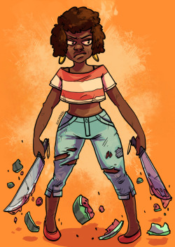 melonberriable:  Jenny Pizza, my favorite intimidating teenager, in an AU where the Watermelon Stevens go completely rogue. So, think like zombie apocalypse but watermelons lol.  There will be a couple videos of my drawing process for this up in a bit