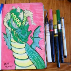 Dragon doodle because dragons. #ink #dragon #mattbernson #pentelbrushpen #copic