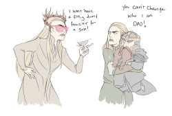 uncreativeart:  Thranduil just cant deal with Legolas’s “dwarf fancying phase”. 