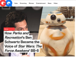 rejectedjokes:  This was the hardest and coolest secret I’ve ever had to keep. I am in the credits of Star Wars: The Force Awakens as a BB-8 Voice Consultant. Obviously this credit will make me smile for the rest of my life. I chatted with GQ about