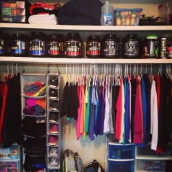 stronghealthyandfit:  a glimpse into my life, well actually just one of my closets! #fitness #workout #protein #supplements #fit #igfit #girlswholift #fashion #clothes #closet #shoes #nike #npc #npcbikini #fitlife #compprep #lift #gym #ocd #gymrat #fitspo