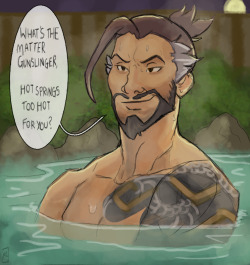 overwatching-shorts: Hotsprings Hanzo, - Mori, 01.12.16 I think this one speaks for itself. Music listened to while painting:  Timmy Buffoneet &amp; Savage- Freaks, J.T..Machinima - Aligned with Giants (feat. Teamheadkick), Unleash the Dragons. 