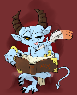 A pin-up of the imp in my avatar, also known as Risax (Geez, what a coincidence.  &gt;.&gt;)Anyway, I wanted to use the guy as an author avatar that could show up in my stories, or as someone I could use to commission with other hot babes. In-universe