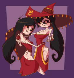 dabbledoodles:  I’ve been meaning to draw these two for a while now. I think it’s actually in my contract somewhere to draw cute skeleton gals. 
