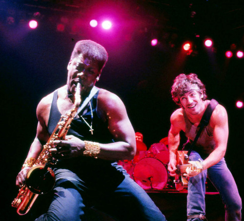 soundsof71:Bruce Springsteen and Clarence Clemons in Lexington, KY, December 12, 1984, my edit of original via npr