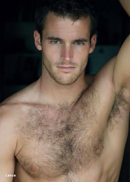 Young man with hairy chest