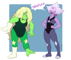 punpunichu:  I love these two! Would be great to see Amethyst and Peridot get up to some shapeshifting shenanigans one day!Bonus: 
