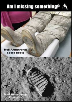 thatwasuzi: pbkdf2:  you are missing something! although those are the boots of the apollo 11 suits, they’re not what was worn on the moon. neil armstrong, not content with wearing just one pair of shoes, demanded nasa make him another, larger and cooler