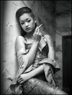 stevedietgoedde:  Skin Diamond, Los Angeles 2012 - Taken during an actual smoke break while doing our shoot, hence the draped robe. Latex dress by Atsuko Kudo. Photographed with the Mamiya 645 with Tmax 400 film. On behalf of all image creators, please