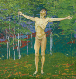 bobbygio:  Victor Surbek (Swiss, 1885-1975), Männlicher Akt im Wald [Male Nude in the Forest], 1907. Oil on canvas, 107 x 104 cm.