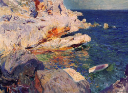Joaquin Sorolla.Â Rocks and White Boat, Javea.Â 1905.