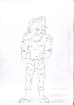 Well since you did those Star Fox pics I thought you needed a present in return.Weregarurumon has something special behind his back. What is it? :)(Is it OK if I color it at a later date? No coloring/inking tools yet!)Thank you so much! This was very