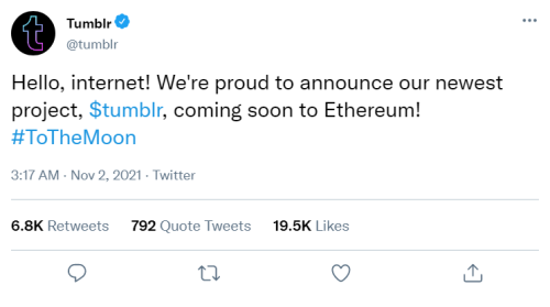 posts-from-a-darker-timeline:Hilarious that Tumblr announced their own cryptocurrency on TWITTER because they knew announcing it on their own website would be like throwing a raw steak into a den of wolves