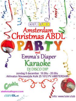 emma-abdl:  emma-abdl:  OMG Diapered Christmas Karaoke in Amsterdam :-D    Lots of free diapers at Club Luier, yay!! That&rsquo;s so cool! Diaper-heroes.be and EuroDL.nl and Crinklz.com are giving away free diapers, at the Club Luier Diapered Christmas