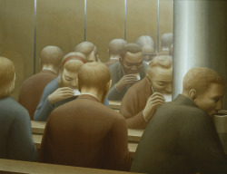 arsvitaest:  “Lunch” Author: George Tooker (American, 1920-2011)Date: 1964 At a moment when segregated Southern lunch counters were being occupied by African American activists, often with violent consequences, Tooker’s Lunch depicted a black man