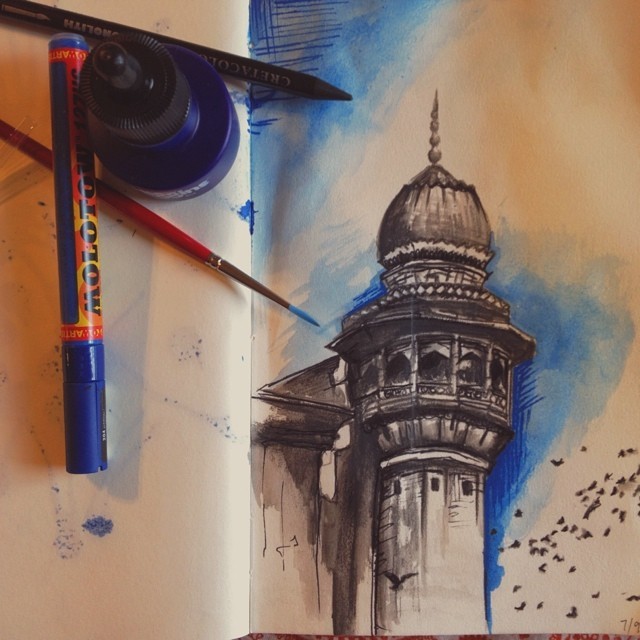 artistchord: During the Quran class. #higginspigment #ink #cretacolor #woodlesswatercolorpencil #molotow #minaret mosque #artsnacks #watercolorpaint #lecture #birds #doodle #sketchbook #sketch #art #vscocam #me Created using products from ArtSnacks ArtSnacks is like a magazine subscription but instead of a magazine you get 4 or 5 different art products to try out. Learn more about ArtSnacks here.