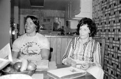 peterfromtexas:  Arnold Schwarzenegger at home with his mother, Aurelia Schwarzenegger, Los Angeles, 1977