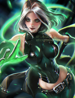 sakimichan:  Rogue was one of my favorite character from x-men evolution, This version is based on that show &gt;w&lt; except I designed another outfit  for her , was really fun ! Ahh the old old cartoon days UwUPSD,Video process, High res of this piece