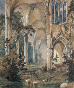hideback:  Carl Blechen (German, 1798-1840)  Gothic Church Ruin, 1830  Ruined Tower of Heidelberg Castle (Detail), 1830 