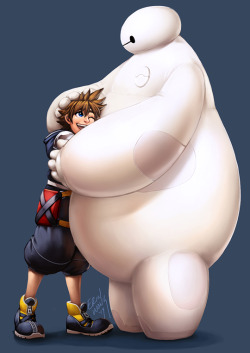 nijuukoo:    &ldquo;Hello, I am Baymax! your personal healthcare companion.&rdquo;  I swear Sora would be all over Baymax and hugging him at every chance, and Hiro would be trying to explain how he works and Sora’s just not going to listen at all because