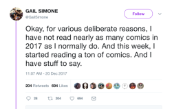 scriptstructure: Twitter thread by Gail Simone, [HERE] Okay, for various deliberate reasons, I have not read nearly as many comics in 2017 as I normally do. And this week, I started reading a ton of comics. And I have stuff to say. Now, if you are an