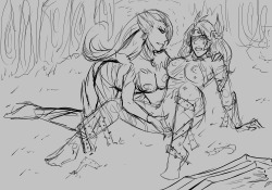 Well, this is the sketch for a commission ^^ They&rsquo;re Zyra and Leona from League of Legends, I wish i could finish this the next week asdf