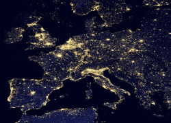 Will the last person to leave please turn off the lights? (satellite image of Europe at night)