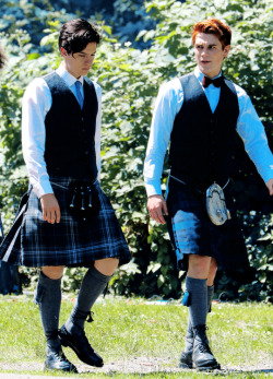 riverdalesource: Cole Sprouse &amp; Kj Apa on set of Riverdale at Barnet Marine Park in Vancouver, Canada on June 26, 2017   They should guest star on The Kilted Coaches