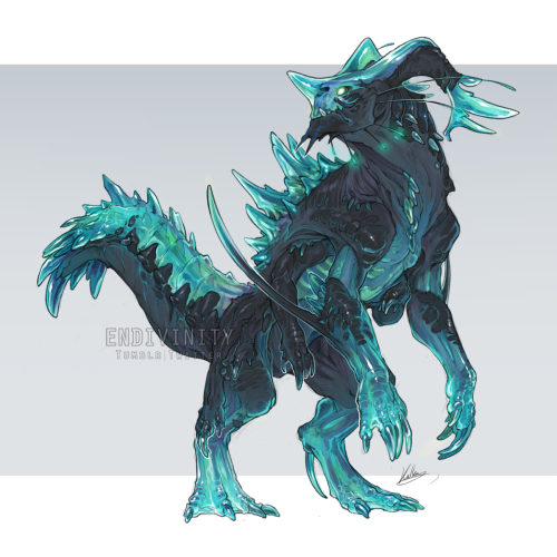 endivinity: Nine with Spectral! The loss of pigment and acute irradiation of living tissue lends this deathclaw an oddly glasslike look, through which its skeleton is partly visible. It walks silently and feeds at night exclusively on ghouls.  