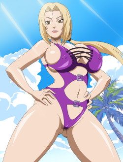 grimphantom:  Commission: Nice view, Tsunade by grimphantom Hey Everyone!!!Commission done for  wanted Tsunade from Naruto in her swimsuit while looking down a bit with a sexy angle. I like how this came out, especially the face and the angle since i’m