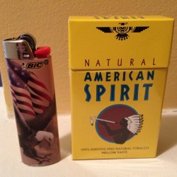 American lighter for my American spirits. Get on my level, communists. #smokes #americanspirits #iknowtheyrebadformethankyou #bic #eagle #flag #patriot