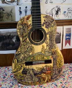 elronds-eyebrows:  ianbrooks:  LOTR Illustrated Guitar by Vivian Xiao Exquisitely detailed enough to be crafted in the forest realm of Lothlórien, this beauteous guitar was not forged by elf nor man, but by 16 year Vivian Xiao with sharpie markers!