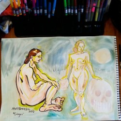 Put some color into a sheet of life drawings from a while back. Thanks Ginger.  #mattbernson #artistsoninstagram #artistsontumblr #art #drawing #pentelbrushpen #ink #figuredrawing