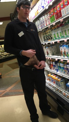 imlookin4modelny:  this kid was working in a small market in  the dairy section and was down to earn a bonus for the night by pulling his cock out in the dairy section and then getting totaly naked and jerking his cock in the store mens roon     Hot