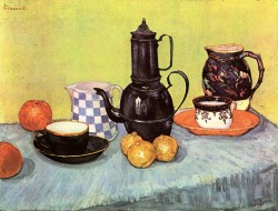 vincentvangogh-art: Still Life with Blue Enamel Coffeepot, Earthenware and Fruit, 1888 Vincent van Gogh 