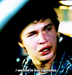 lesliebensgone-blog:  &ldquo;There is one scene in the book where Gus goes to a gas station, and he tries to buy a pack of cigarettes because it’s the only way he can assert his own independence after becoming very sick. He [Ansel] did that scene so