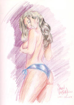 shawnvanbriesen:  More old art I did. Coloured pencil on sketch a paper. Lisa Marie Scott. Playboy Playmate February, 1995. I used to run into her at comic cons when I lived in CA. Very nice person.