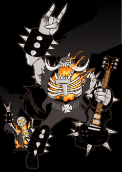 Just a character I dreamed up awhile ago that I wanted to draw out. His name is Motörg, and he can summon metal skeletons with guitar riffs.