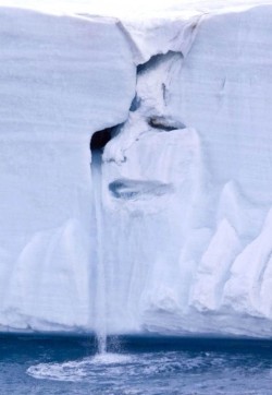 Mother Nature’s sorrow (a photographer captured this startling image resembling a face crying, on a melting glacier in the Svalbard archipelago, Norway)
