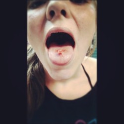 A little bloody but perfect. #tongue #piercings #piercer #instalike #instafollow #instagay ##barbell #blood #dope #perf