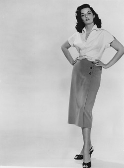 theniftyfifties:  Jane Russell  wardrobe test for ‘The Revolt of Mamie Stover’, 1956.